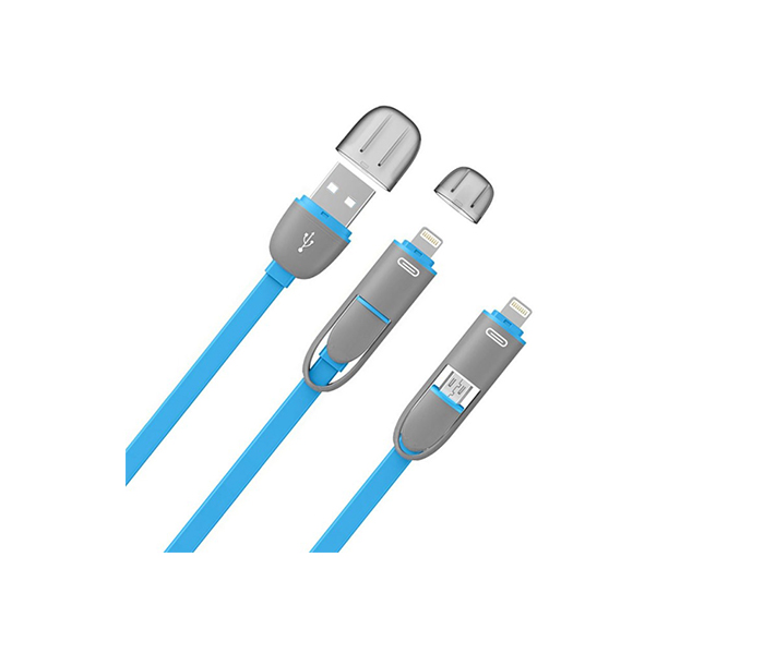 iends IN-CA9546 2-in-1 Flat USB Cable with Micro USB & Lightning Connectors - Blue - Zoom Image 3