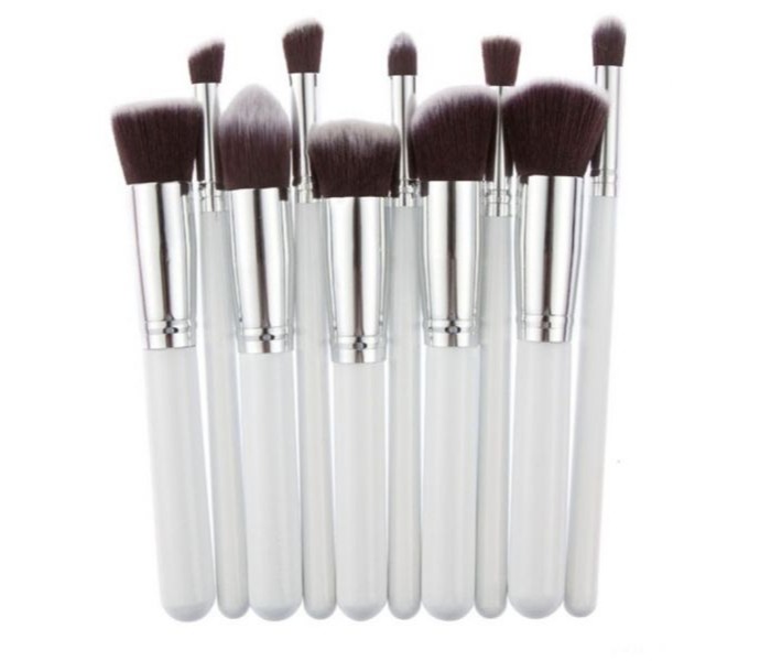 Cosmetic Makeup Beauty Brushes 10 Piece with Leather Case Pouch CM013 White and Silver - Zoom Image 2