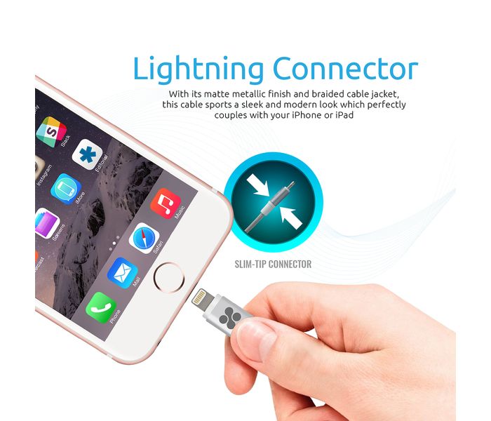 Promate LinkMate-LTM Mesh Sync & Charge MFi Lightning Cable - Silver - Zoom Image 1