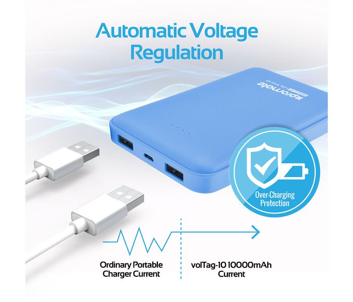 Promate VolTag-10 10000 mAh Compact Portable Charger Power Bank with Dual USB Port, Blue - Zoom Image 4