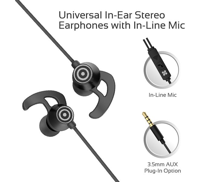 Promate SWIFT In-Ear Stereo Earphones with Microphone - Black - Zoom Image 1