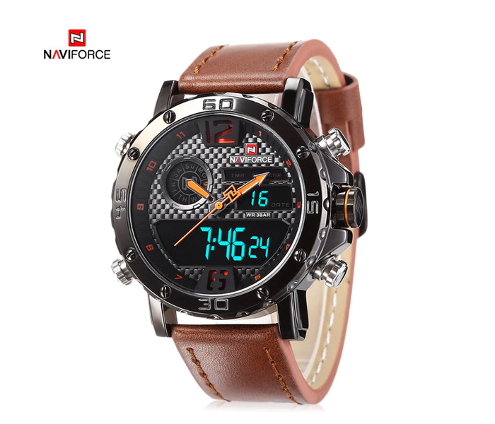 Naviforce 9134 Men Analog-Digital Leather Starp Watch - Brown - Zoom Image 3