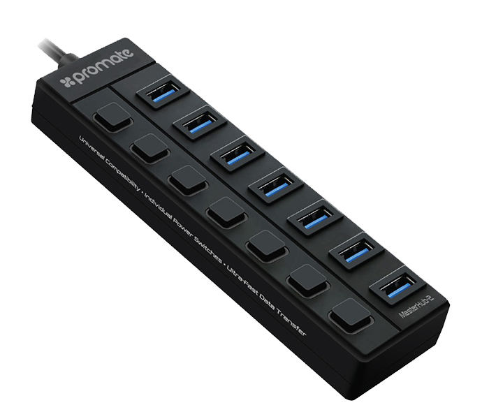 Promate MasterHub-2 7-Port High Speed USB 3.0 Hub with External Power Support - Black - Zoom Image 6