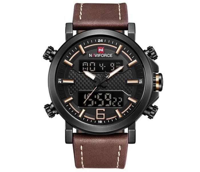 Naviforce 9135 Men Analog-Digital Leather Starp Watch - Brown - Zoom Image 3