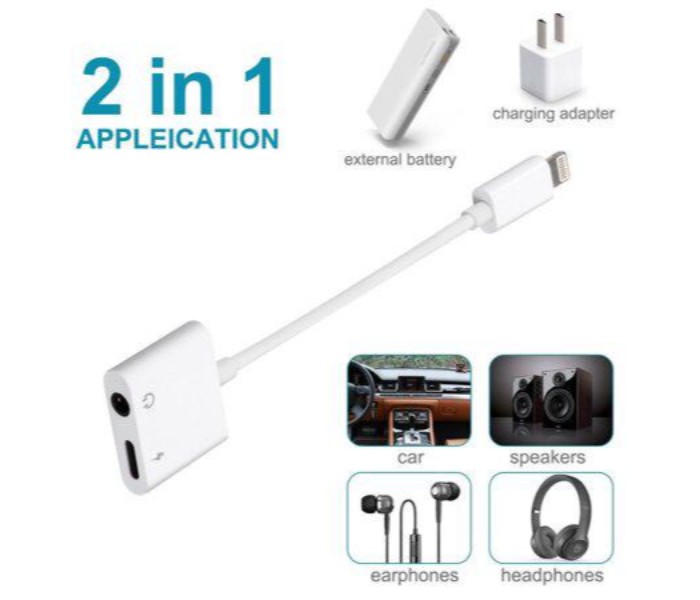 2 in 1 Lightning Adapter with 3.5 mm Headphone Jack LAC21 White - Zoom Image 3