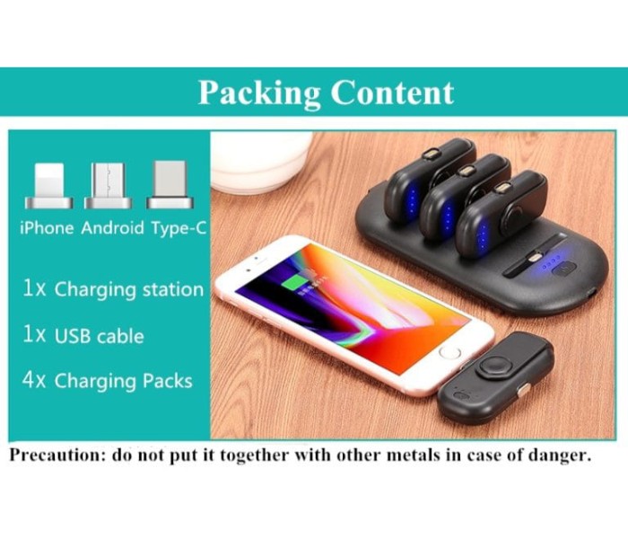 Finger Tip 10,000mAh Universal 4 Magnetic Charging Pack with Power Station Base, Micro Type C and Lightning Magnetic Connectors White - Zoom Image 1