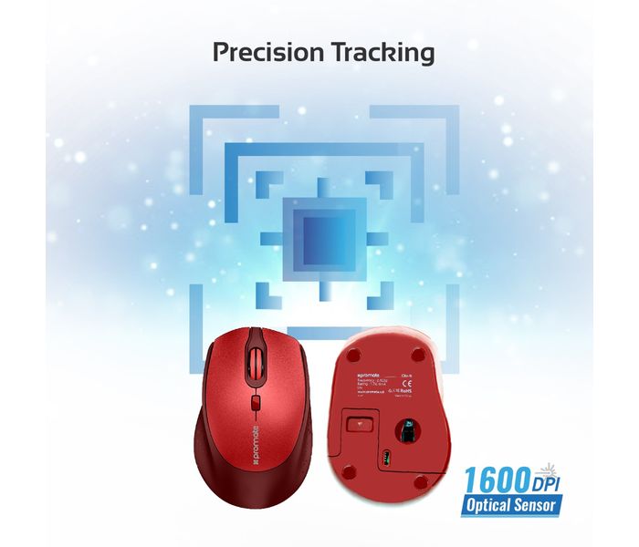 Promate Clix-5 2.4GHz Wireless Optical Mouse with Precision Scrolling, Red - Zoom Image 5