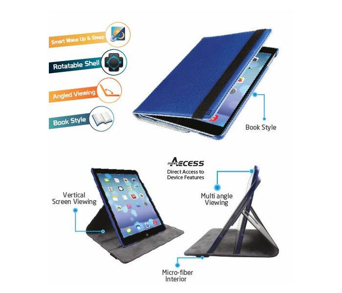 Promate Spino-Air Protective Fabric Cover with Rotatable Inner Shell for iPad Air - Blue - Zoom Image 1