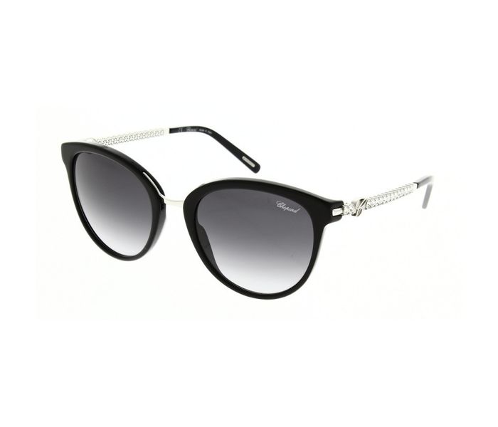 Chopard SCH213S 0700 Round Black Frame & Shiny Black Mirrored Sunglasses for Women - Zoom Image