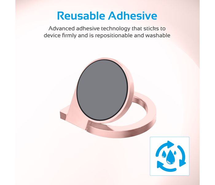 Promate GripMate-2 Ultra Slim Universal Multifunctional Mobile Grip Finger Ring Stand with Secure KickStand, Rose Gold - Zoom Image 3