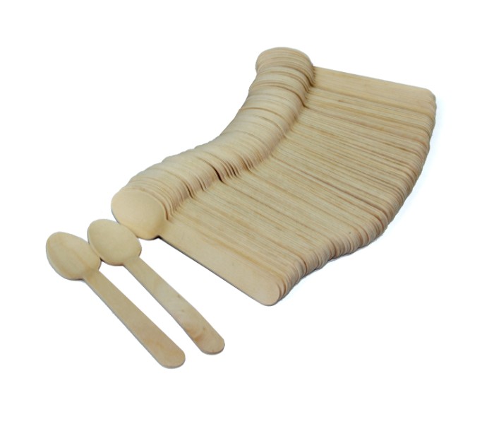 Taqdeer 14-HCR-4753 100 Piece BBQ Tableware Tool 14 cm Disposable Wooden Spoon Beige - Zoom Image