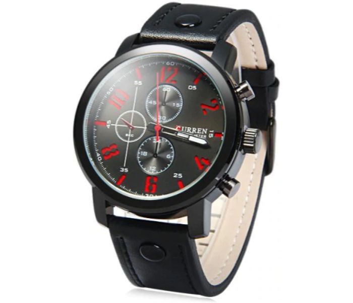 Curren 8192 Quartz Watch With Leather Band For Men Black - Zoom Image 1