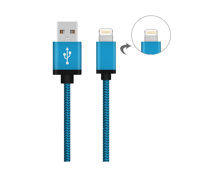 iends IN-CA196 Braided Lightning USB Cable - Blue - Zoom Image 4