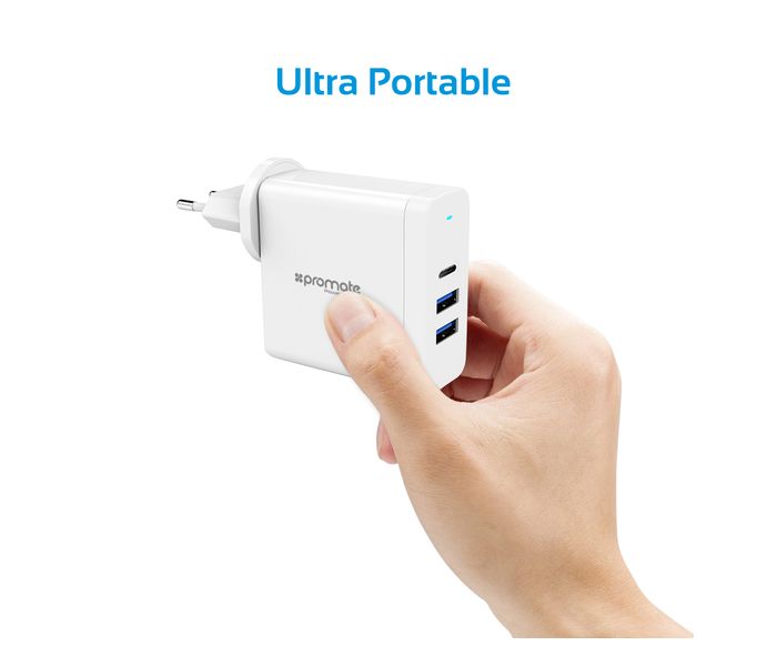 Promate PowerCore-C 60W Multi Regional Plug USB C Wall Adapter with Power Delivery, White - Zoom Image 2