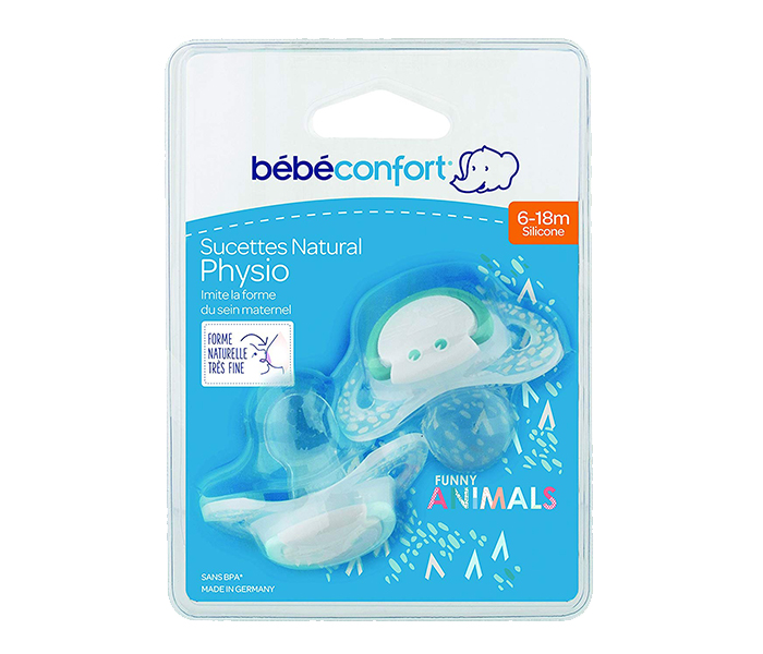 Bebe Confort 3104209200 Natural Physiological Silicone Funny Animals Auk & Tiger Pacifiers - 2 Pieces, Teal - Zoom Image 3