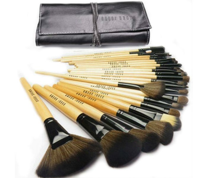 Cosmetic Makeup Beauty Brushes 24 Piece with Leather Case Pouch CM019 Wood - Zoom Image