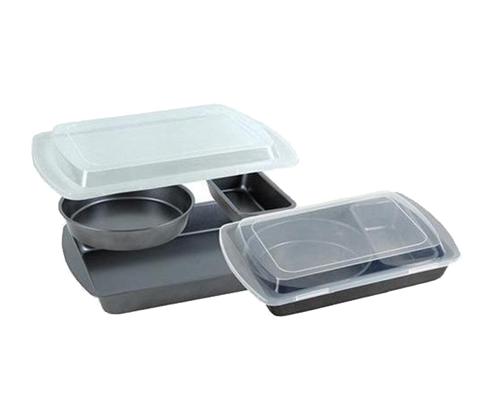 Royalford RF7031 4 Pieces Aluminium Bake Set with Plastic Lid - Black - Zoom Image