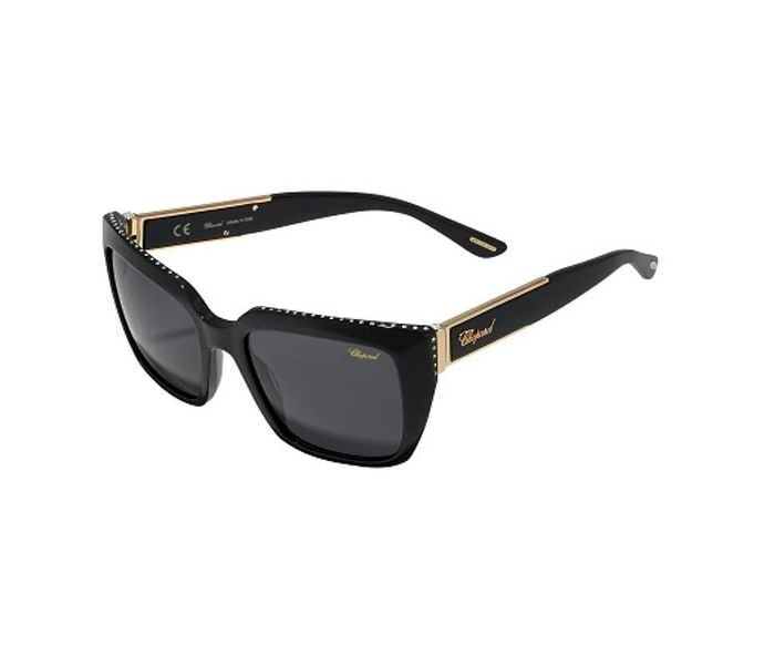 Chopard SCH 190S 700F Wayfarer Shiny Black Frame & Grey Mirrored Sunglasses with Crystals - Zoom Image