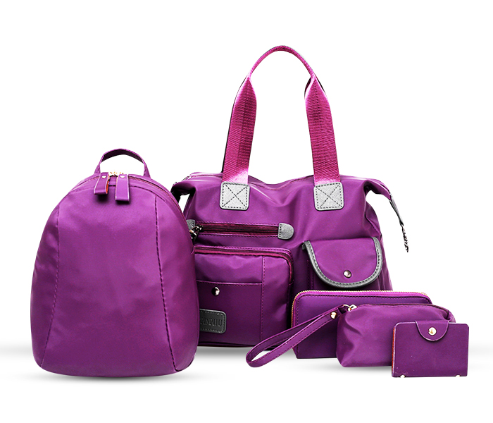 Oxford Femme Handbag & Backpack Set Of 5 PCs - Purple - Zoom Image 1