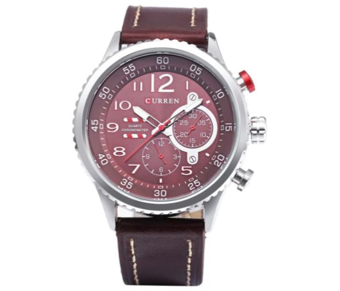 Curren 8179 Casual Analog Quartz Watch For Men Silver And Red - Zoom Image 2