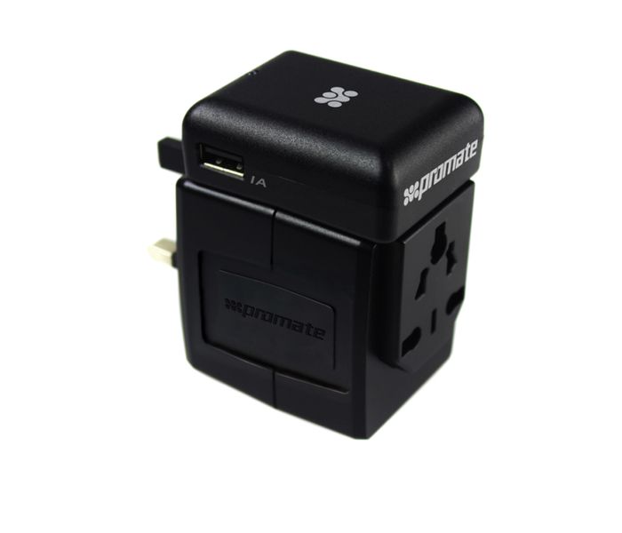 Promate TravelMate.Combo Universal All in One Worldwide Travel Adapter, Black - Zoom Image 7