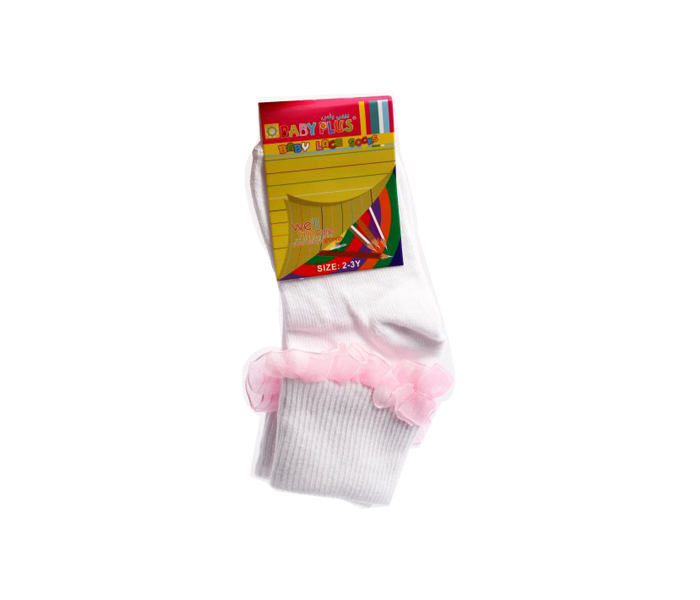 Baby Plus BP6965 0-6M Baby Socks with Pink Net Lace - White - Zoom Image 1