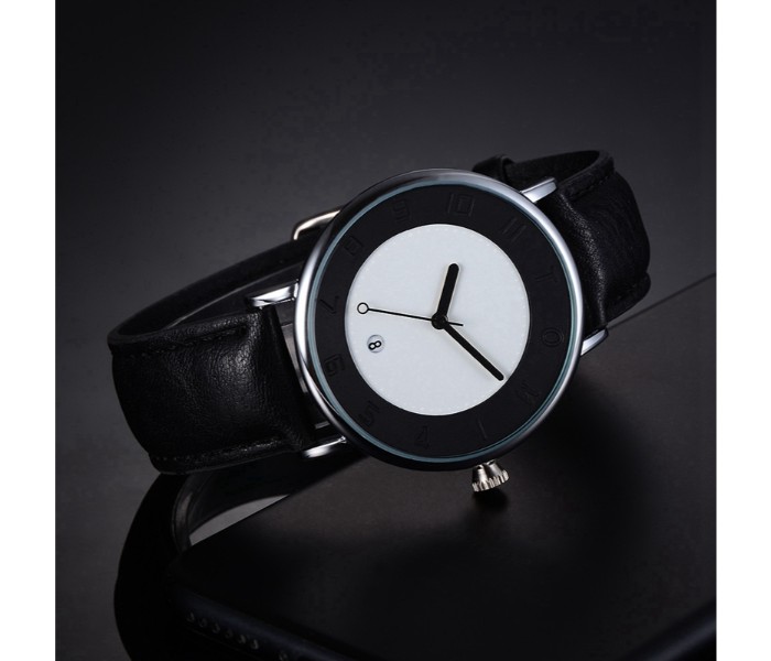 Tomi TM-0852 Maglo Faxes Genuine Quality Leather Band Wrist Watch for Unisex Black - Zoom Image