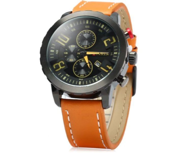 Curren 8193 Date Display Quartz Watch With Leather Strap For Men Orange - Zoom Image 1