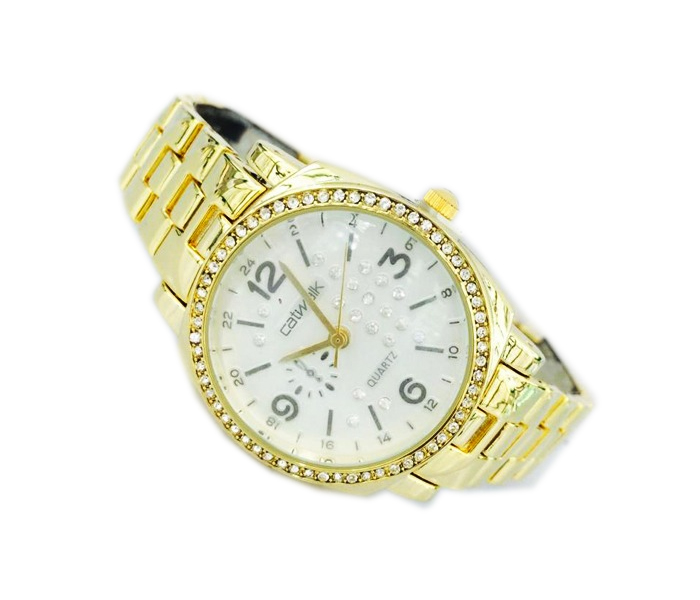 Catwalk CW-179 Genuine quality Fashionable Cz Watch For Women Gold and White - Zoom Image