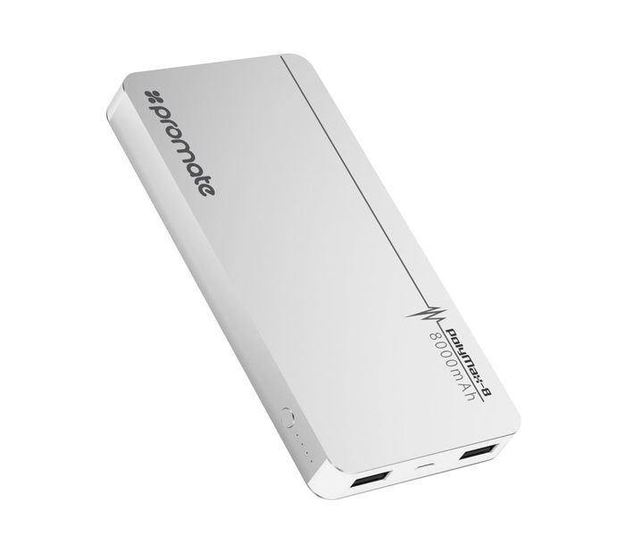 Promate PolyMax-8 8000 mAh Aluminum Power Bank with Ultra-Fast Dual USB Charging Ports, Silver - Zoom Image 8