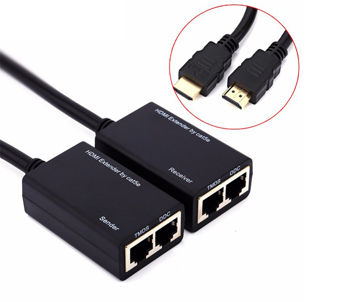 Trands TR-HE8480 Cat5e Cat6 RJ45 to HDMI Extender Cable - Black - Zoom Image 3