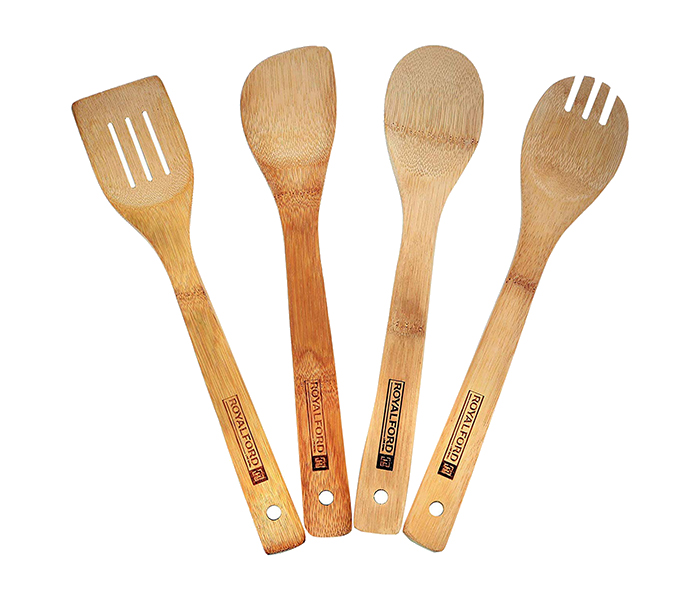 Royalford RF8687 4 Pieces Carbonizd Bamboo Kitchen Tools - Brown - Zoom Image 1