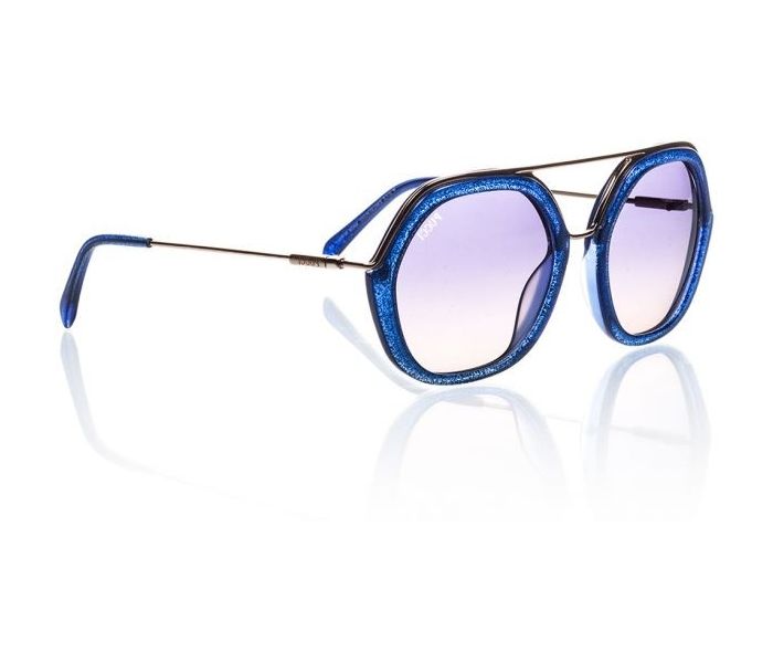 Emilio Pucci EP14 92W Round Shiny Blue & Gold Frame and Violet Gradient Mirrored Sunglasses for Women - Zoom Image