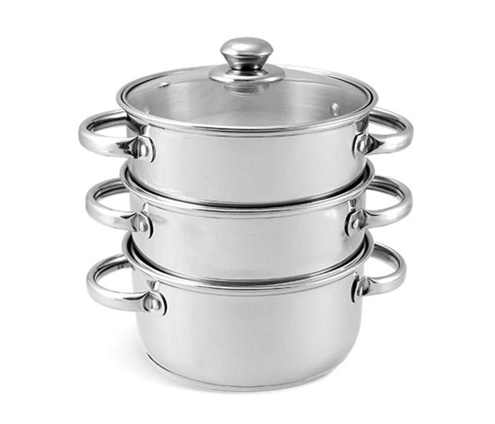 Royalford RF7487 20 cm Stainless Steel 3 Layer Steamer with Glass Lid - Silver - Zoom Image