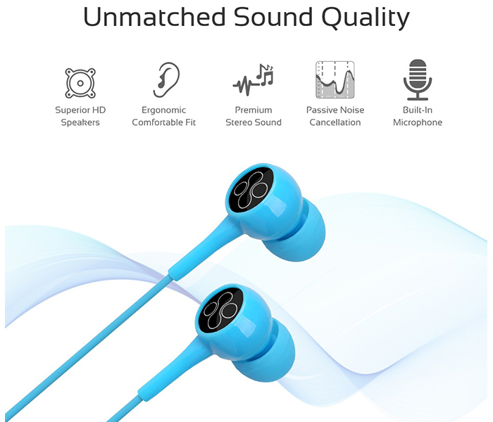 Promate Bent Dynamic In Ear Stereo Wired Earphone with Mic - Blue - Zoom Image 2