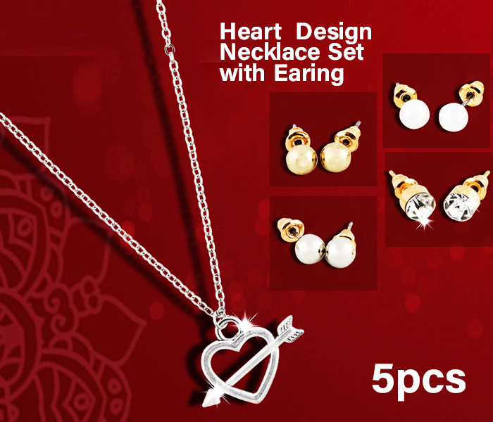 Heart with Arrow Design 31713 Necklace Set Silver 5Pcs - Zoom Image 1