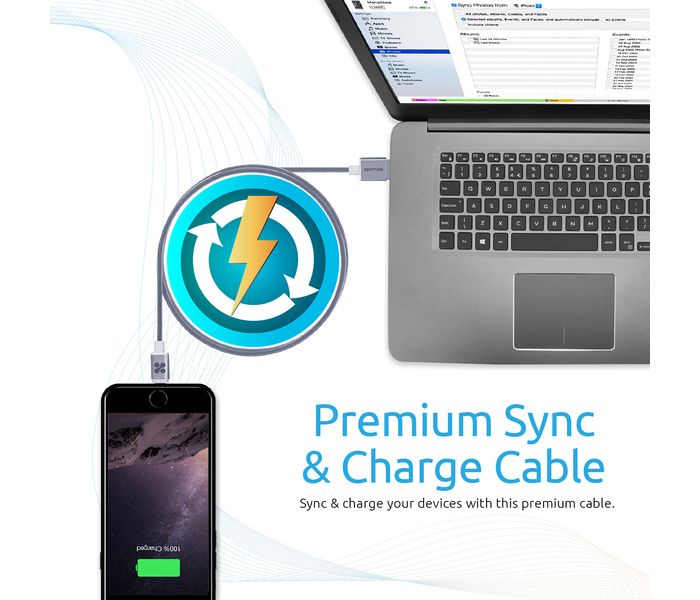 Promate LinkMate-LTM Mesh Sync & Charge MFi Lightning Cable - Grey - Zoom Image 2