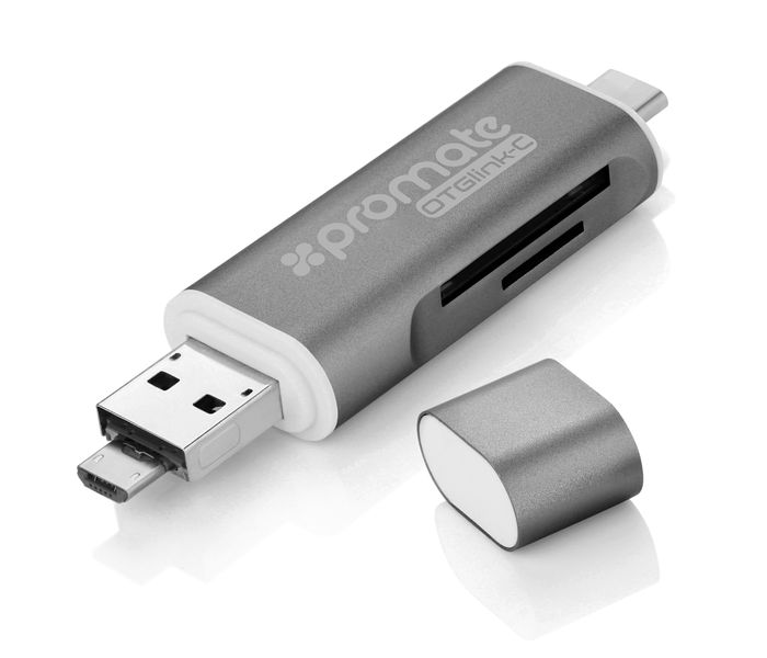 Promate OTGLink-C 3-in-1 USB Type-C OTG Card Reader for Smartphone, Tablets & Computers - Grey - Zoom Image 8