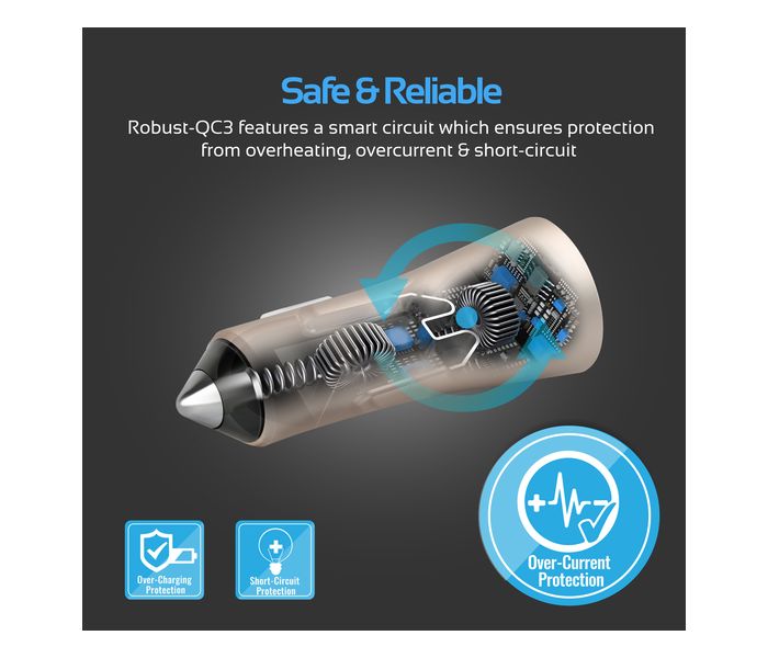 Promate Robust-QC3 Car Charger with Qualcomm Quick Charge 3.0 Dual USB Port, Gold - Zoom Image 5