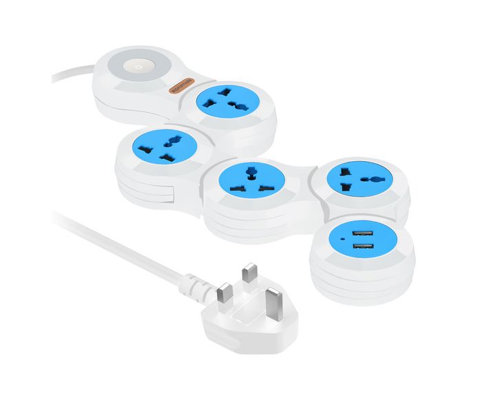 Promate PowerStrip-2.UK 180 Degree Rotatable 4 Way Outlets Foldable Power Extension with 2 USB Ports Surge Protector, White - Zoom Image 7