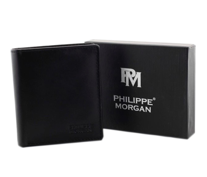 Philippe Morgan PM007 Men Leather Bifold Wallet Black - Zoom Image 1