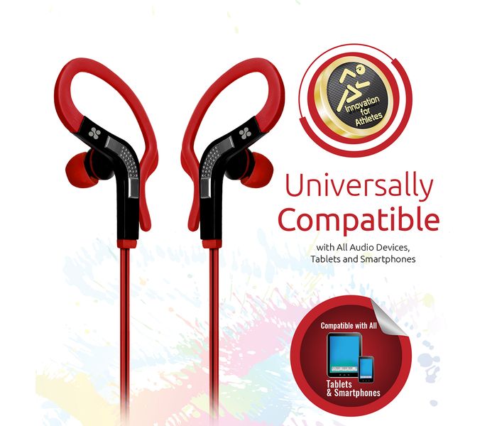 Promate Snazzy Premium In Ear Noise Isolating Sweatproof Earhook Earphone with Copper Cable, Red - Zoom Image 4