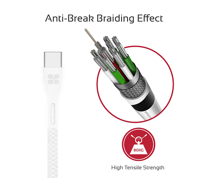 Promate Powerbeam-C USB to USB Type C Fast Charging Cable with Over-Current Protection - 1.2 Metre, White - Zoom Image 3