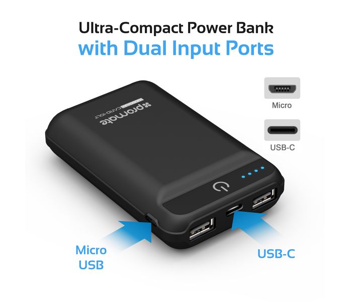 Promate Card-10LT 10050 mAh Fast Charging Power Bank with 2.1A Dual USB Port, Black - Zoom Image 4