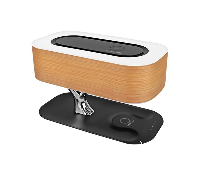 Promate Bonsai-QI Wireless Stereo Speaker with Wireless Charging Station and LED Lamp, Brown - Zoom Image 7