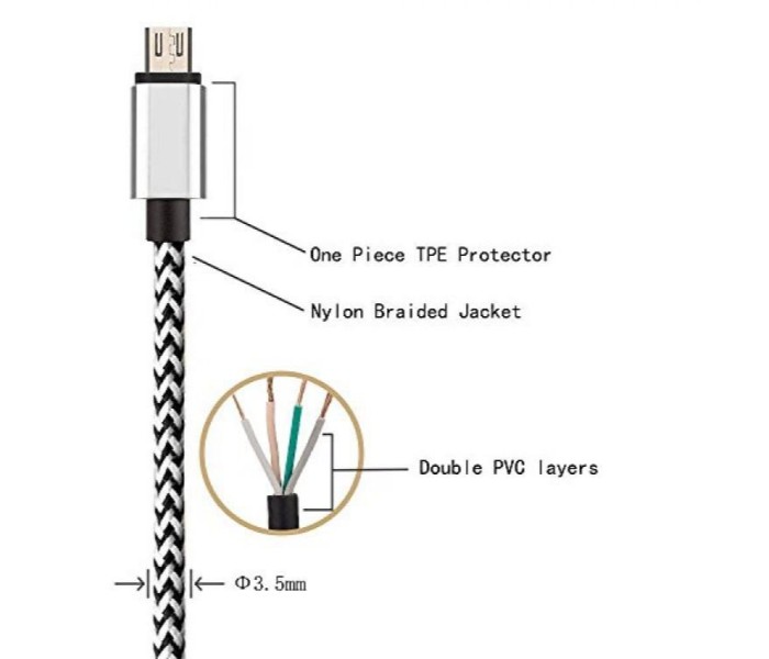 Fast Charging Nylon Micro USB Data Cable for all Android Devices SMCA3 Multicolor - Zoom Image 5