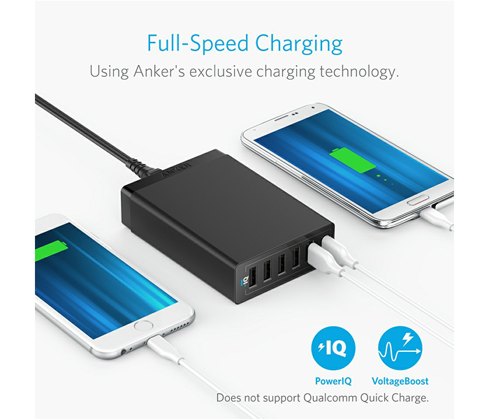 Anker A2123K12 60W 6-Port USB Wall Charger - UK, Black - Zoom Image 1