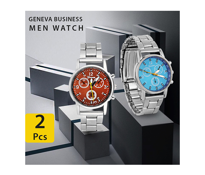 AKM AM017 Geneva Waterproof Business Men's Watch, Brown & Blue - 2 Pieces - Zoom Image 3