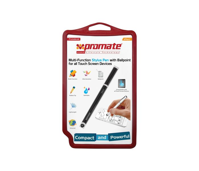 Promate Ipen1 Multi-Function Stylus Ballpoint Pen for all Touch Screen Devices, Black - Zoom Image 2