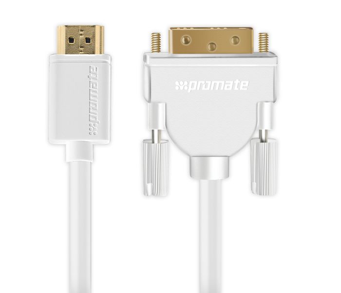 Promate LinkMate-H4 Premium High Speed Type A HDMI to DVI Adapter Cable - White - Zoom Image 8